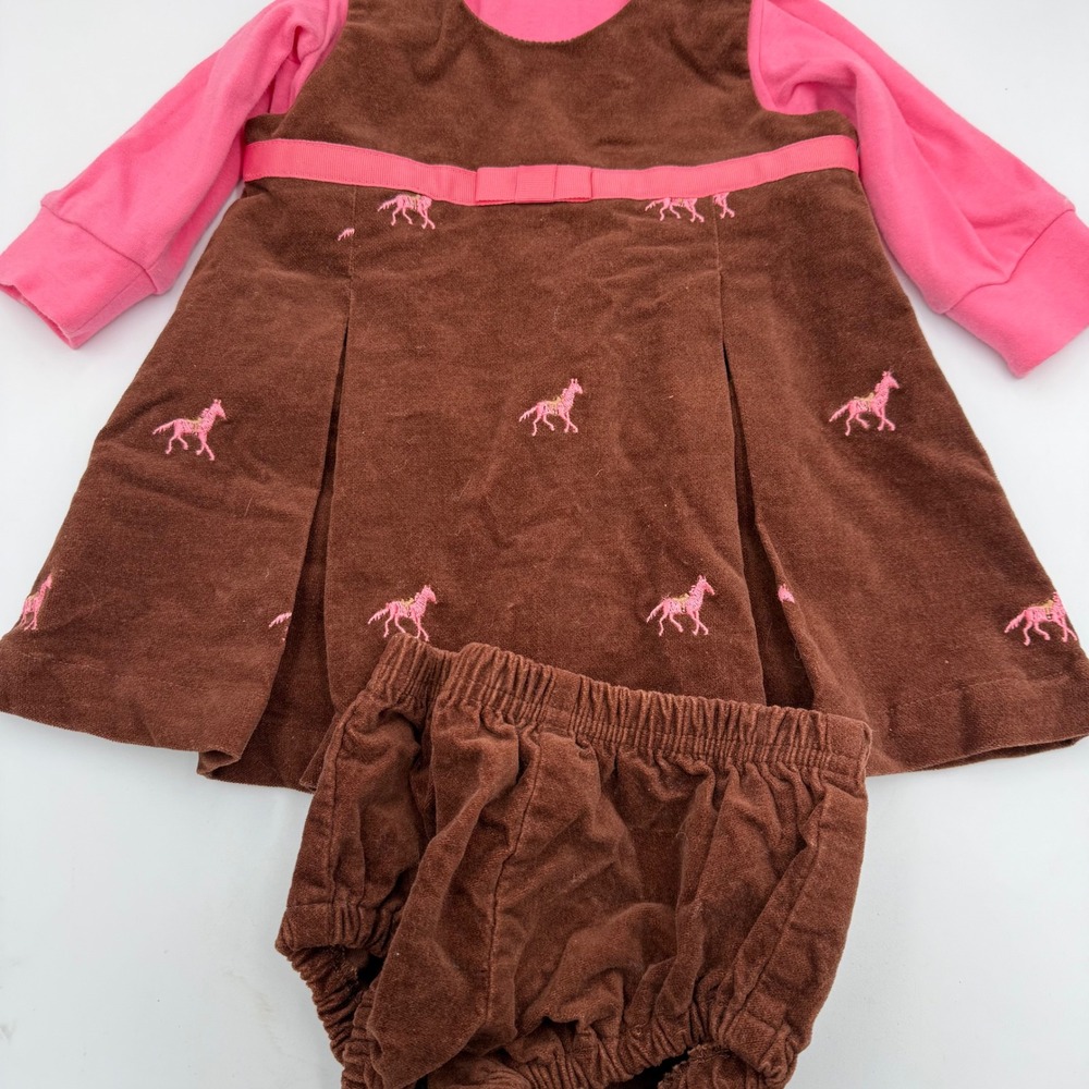 Hartstrings 12M Embroidered Horse Dress 3 Pc Set Pink Brown Baby Girl Outfit - Picture 5 of 16